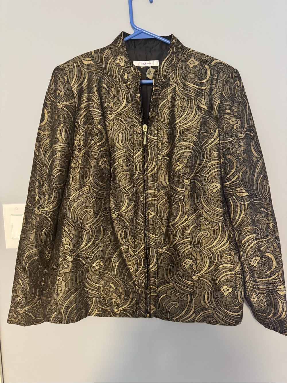Tanjay Metallic Black & Gold Patterned Zip-Front Jacket